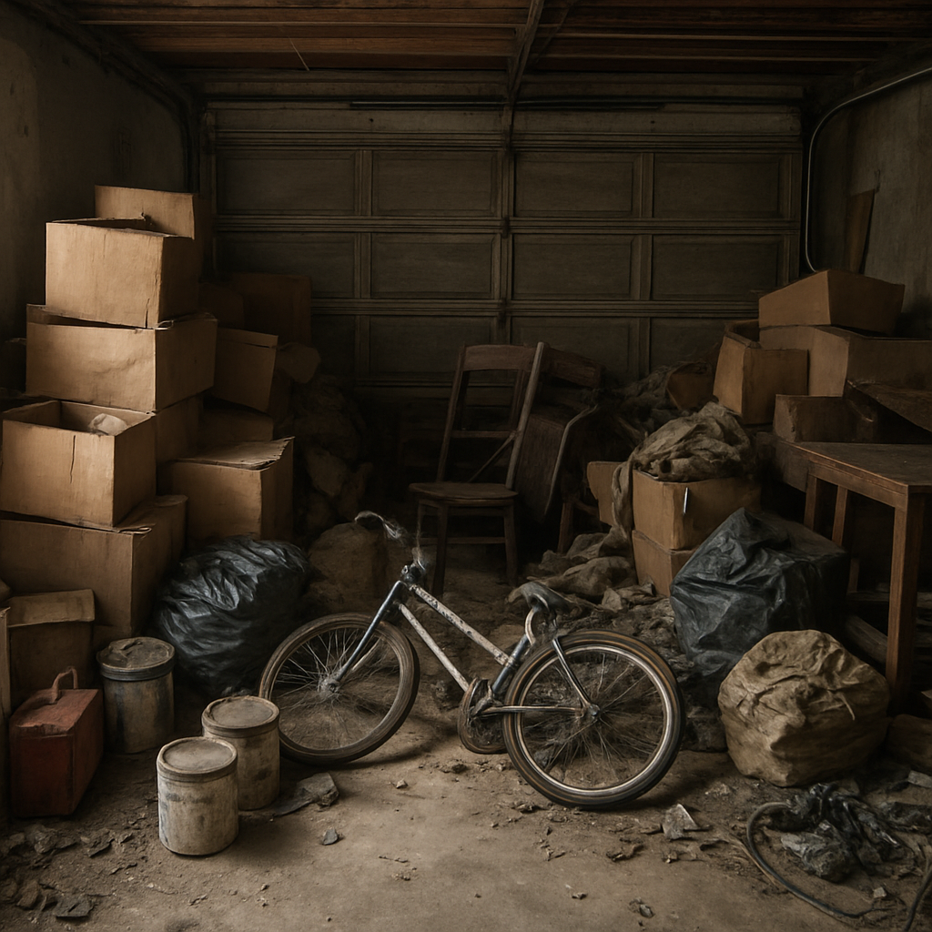 Cluttered garage full of junk before Elite Haul Pros removal